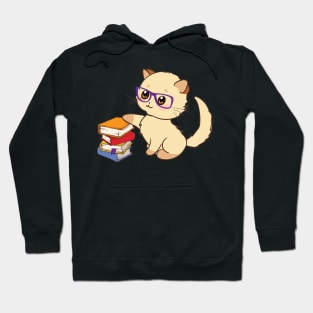 'Cat Book Nerd Reader With Glasses ' Cute Reading Hoodie